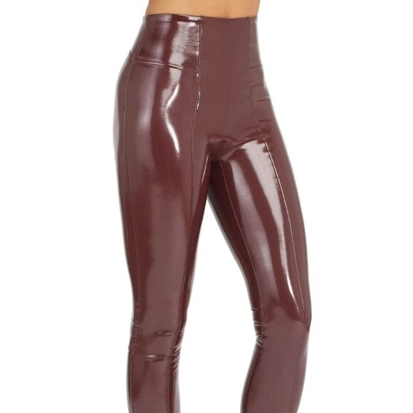 NWT Spanx Faux Patent Leather Leggings Tall Ruby Large 20301T - Picture 1 of 9